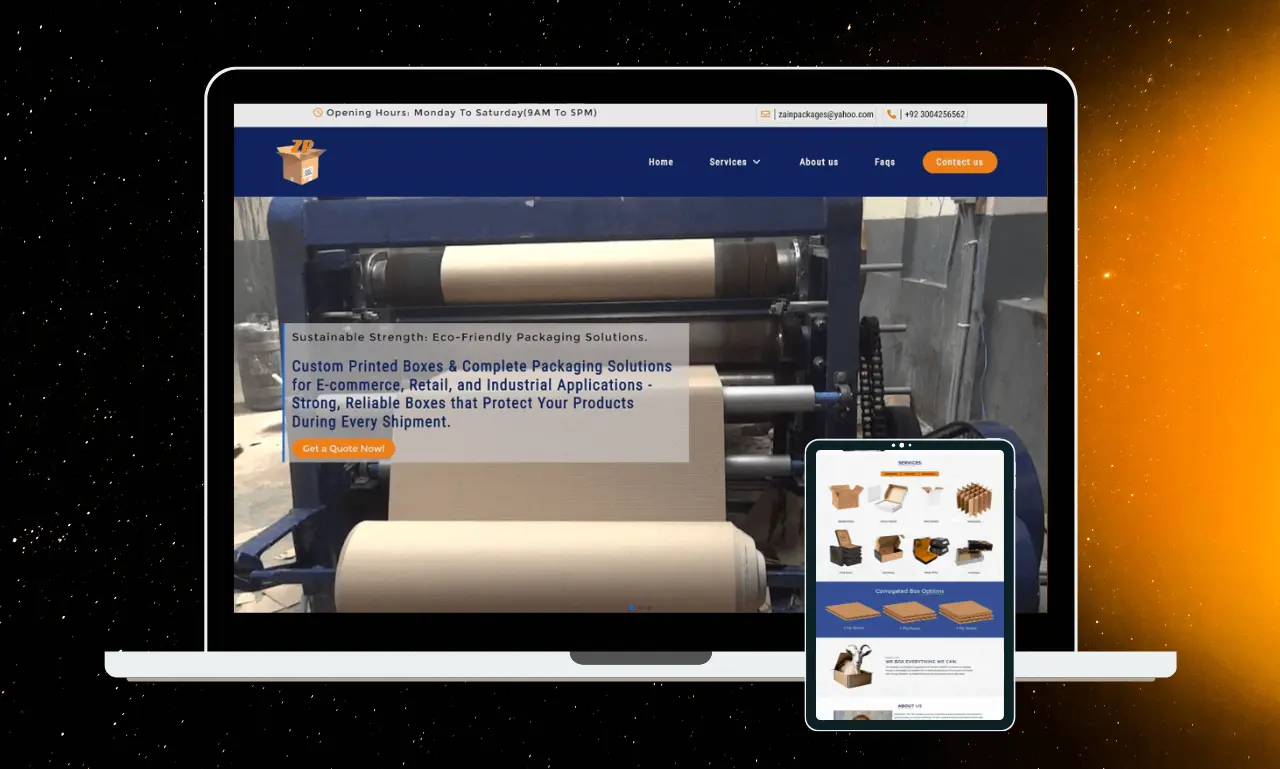 Zain Packages – informational website for corrugated packaging company to showcase products and services